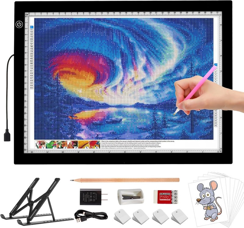 Elice A4 LED Light Box for Tracing, Artist Drawing Lightbox Light Table Light Pad Light Copy Board, Up to 8000 Lux Super Bright Lightpad for Cricut Weeding Vinyl, Diamond Painting, Sketching (Black) - Image 1